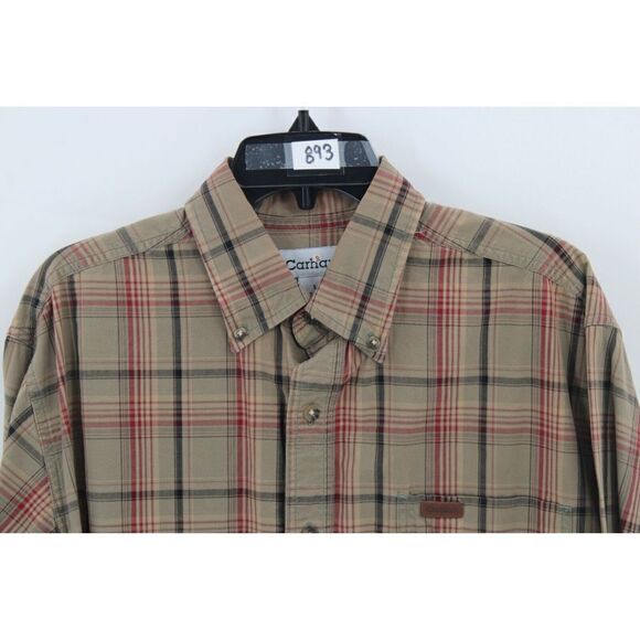 CARHARTT TAN PLAID MENS SIZE L COTTON LONG SLEEVE BUTTON DOWN SHIRT - Picture 2 of 6